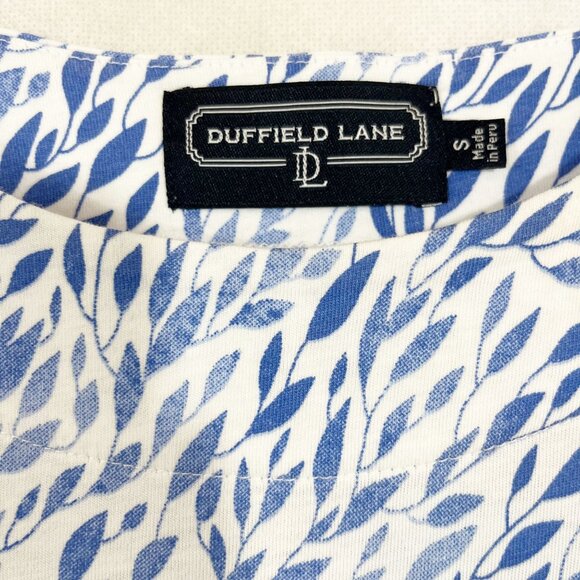 Duffield Lane Blue & White Leaf Print Short Sleeve T-Shirt Dress - Size Small - Picture 3 of 6